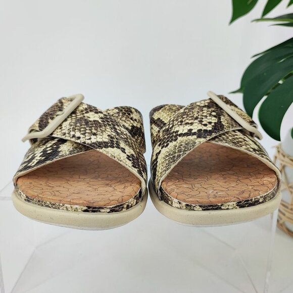 Clarks Women's JuneShell Taupe Snake Leather Slide Sandal Size 6M - Picture 2 of 9